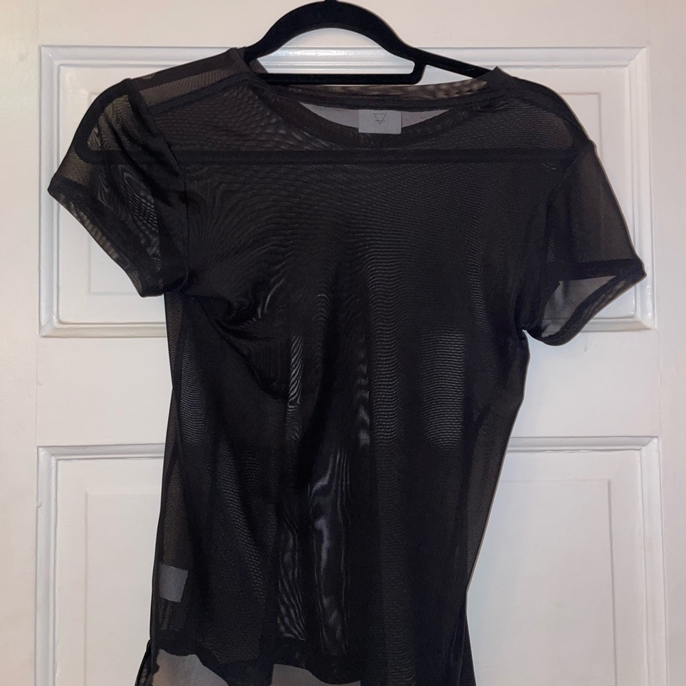 Elegant Black Mesh Short Sleeve Top